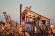 Oil rig pumpjacks extract crude from the Wilmington Field oil deposits area where Tidelands Oil Production Company, which is owned by Occidental Petroleum Corporation, operates near Long Beach, California