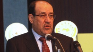 Iraqi Prime Minister Nouri al-Maliki speaks to supporters in Baghdad