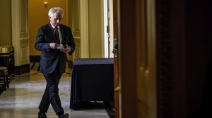 U.S. Senator Bob Corker (R-TN), Chairman of the Foreign Relations Committee, walks into the Republicans' weekly policy lunch at the U.S. Capitol in Washington