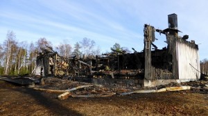 A burned down asylum centre is seen in Munkedal