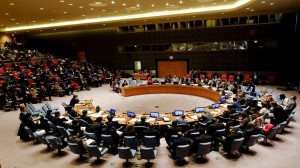 Basee, Iraqi woman of the Yazidi faith, speaks to members of the Security Council during a meeting at the United Nations Headquarters in New York