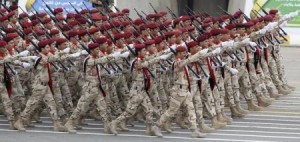 Soldiers take part in a parade marking the Iraqi Army's 91st anniversary in Baghdad