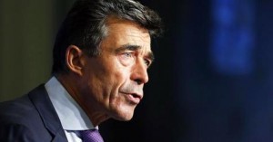 NATO Secretary General Anders Fogh Rasmussen talks to the media during a monthly news conference in Brussels